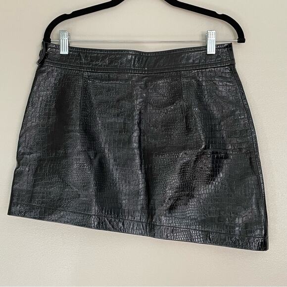 Helmut Lang Croc Embossed Patent Leather Asymmetrical Mini Skirt Black 10 Large - Picture 6 of 14